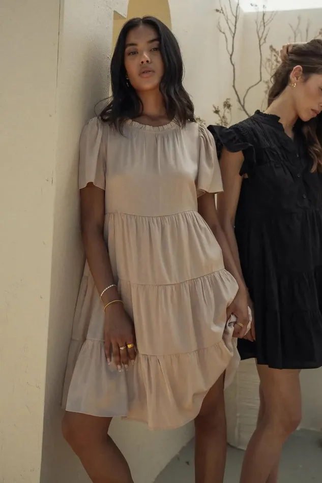 Porsha Tiered Dress Taupe Women Bohme Dresses