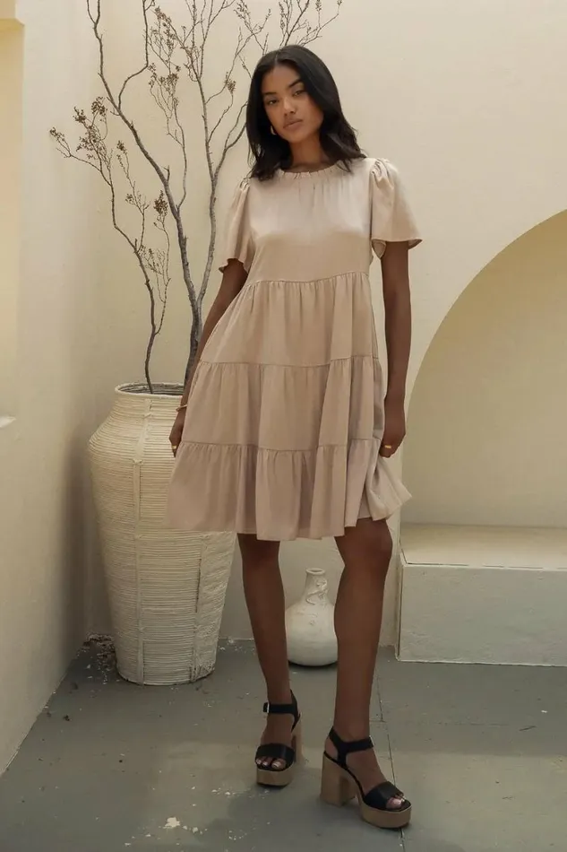 Porsha Tiered Dress Taupe Women Bohme Dresses