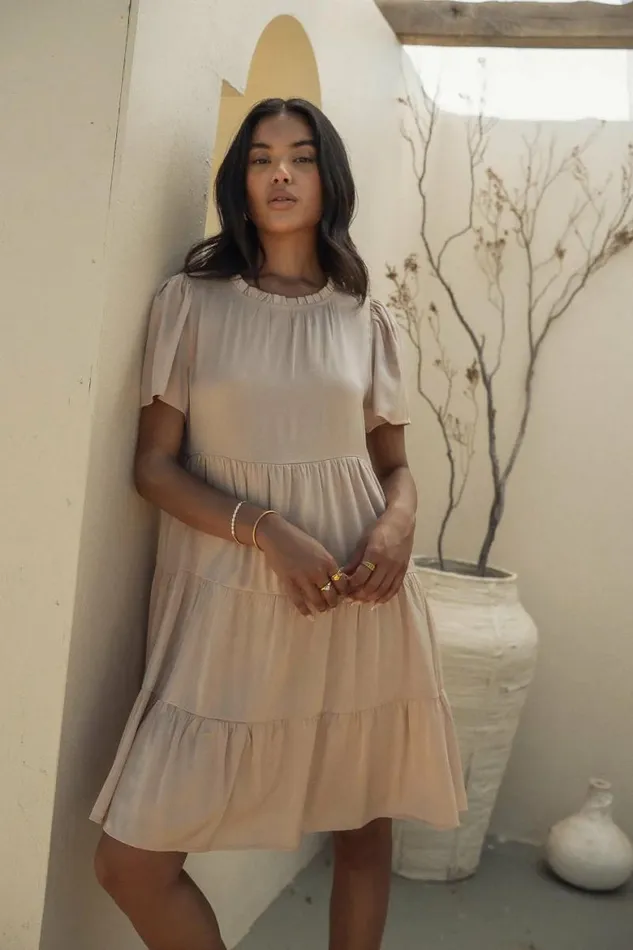Porsha Tiered Dress Taupe Women Bohme Dresses