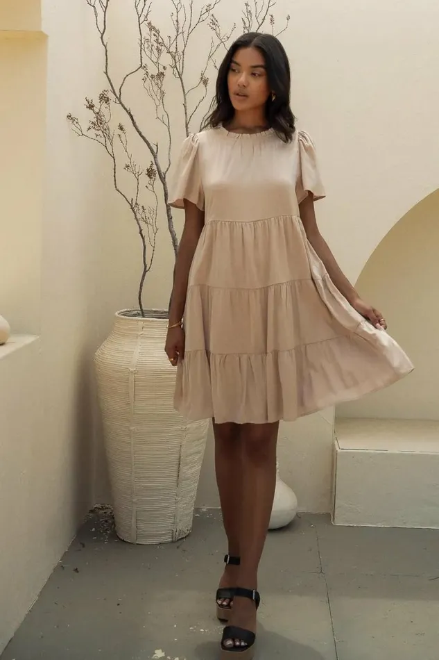 Porsha Tiered Dress Taupe Women Bohme Dresses