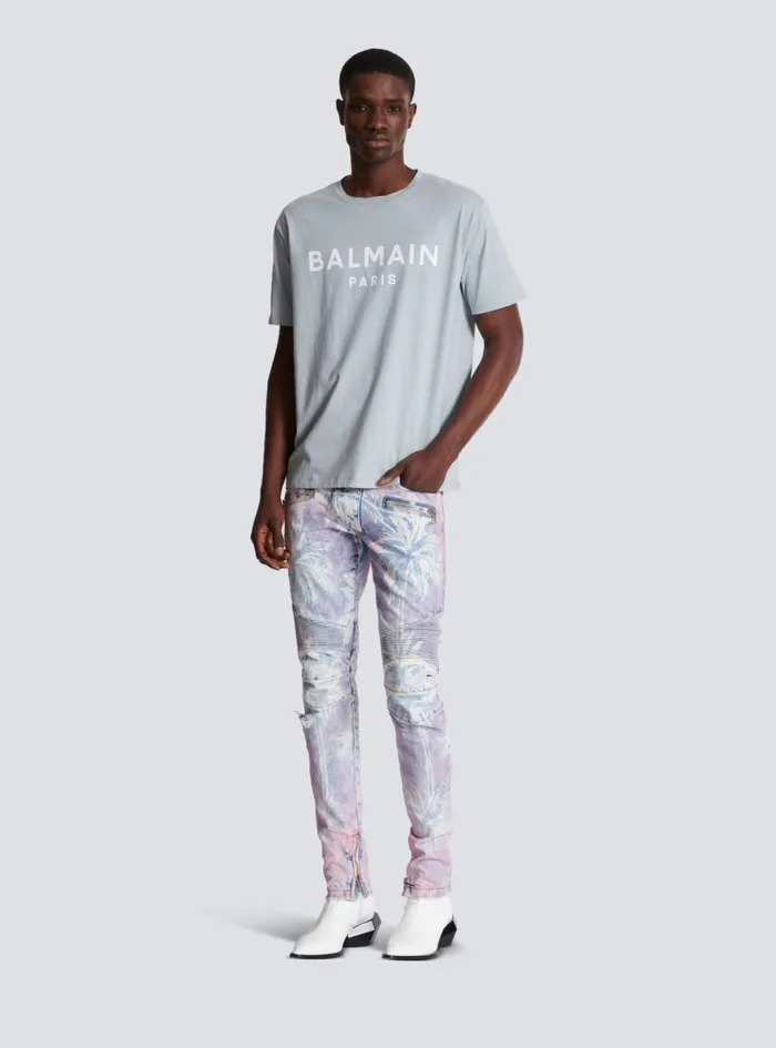 Printed Paris Shortsleeved Tshirt Grey Men Balmain TShirts