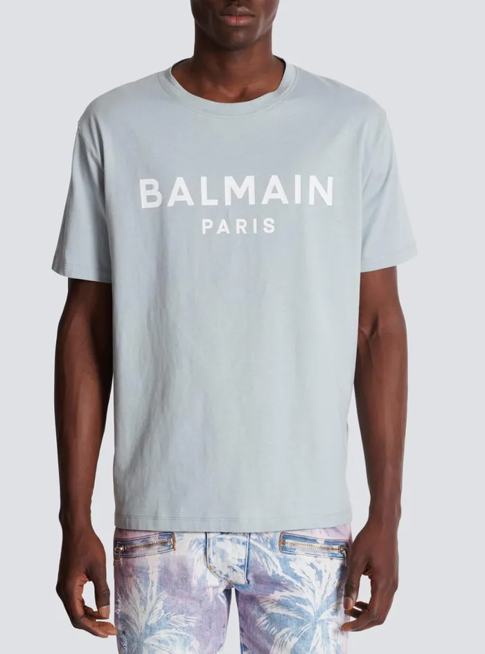 Printed Paris Shortsleeved Tshirt Grey Men Balmain TShirts