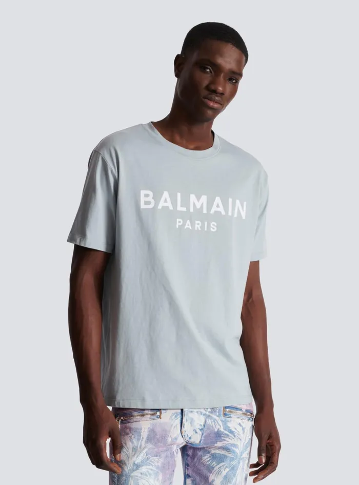 Printed Paris Shortsleeved Tshirt Grey Men Balmain TShirts