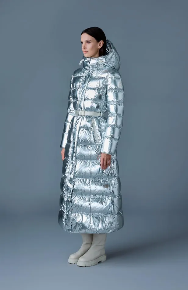 Puffers Women Mackage CALINAM Metallic Laminate Down Maxi Coat Silver