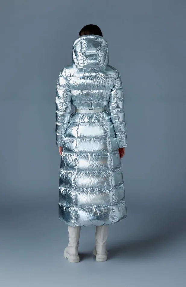 Puffers Women Mackage CALINAM Metallic Laminate Down Maxi Coat Silver