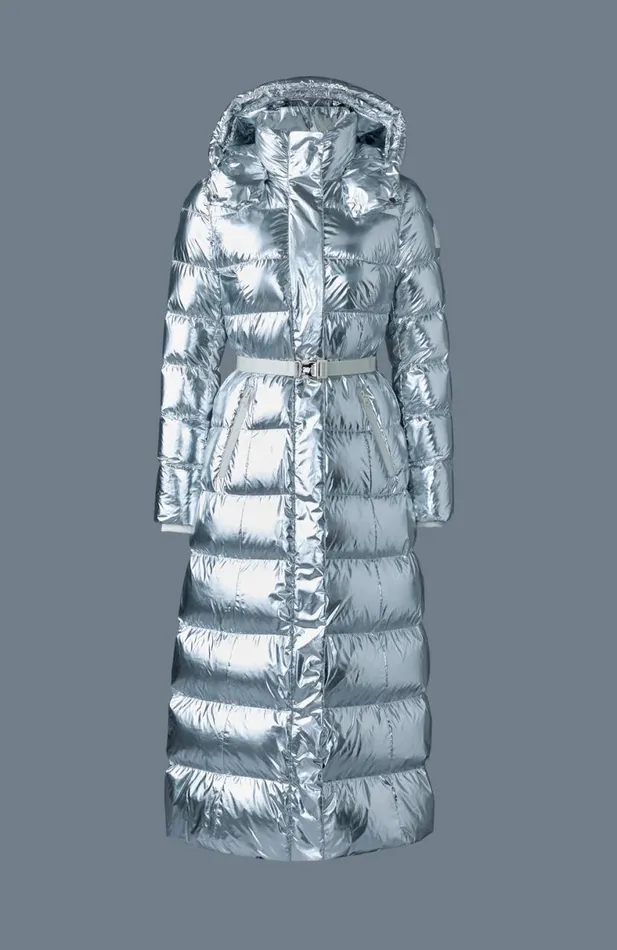 Puffers Women Mackage CALINAM Metallic Laminate Down Maxi Coat Silver