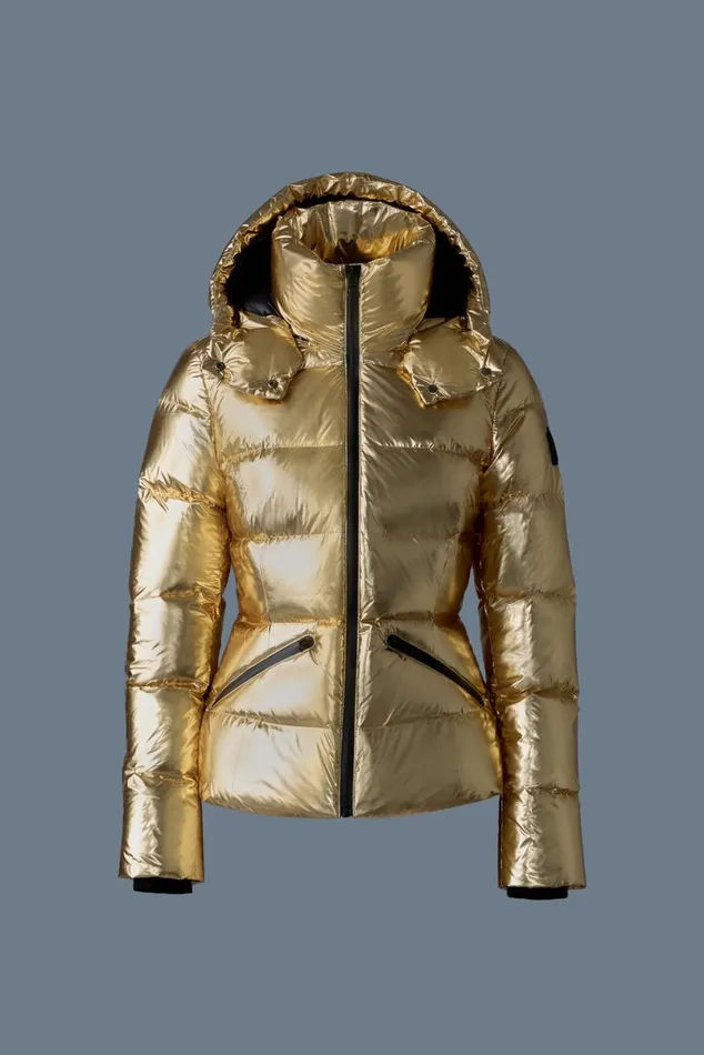 Puffers Women Mackage MADALYNM Metallic Laminate Down Jacket Gold