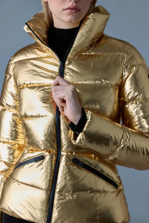 Puffers Women Mackage MADALYNM Metallic Laminate Down Jacket Gold