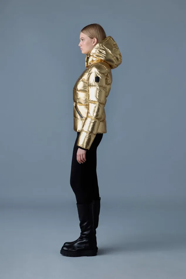 Puffers Women Mackage MADALYNM Metallic Laminate Down Jacket Gold