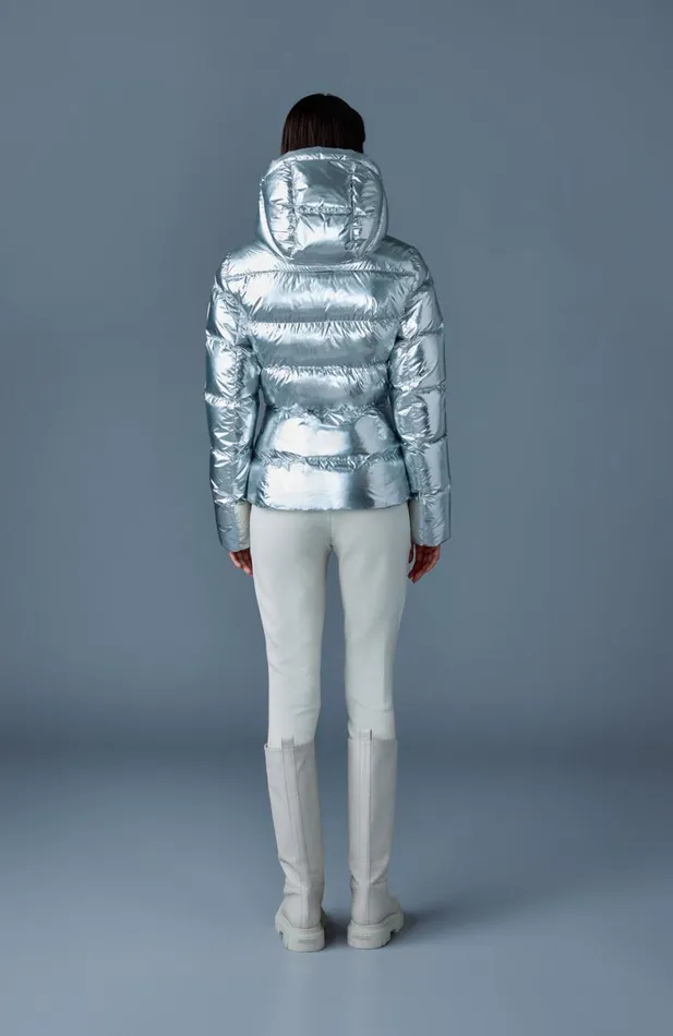 Puffers Women Mackage MADALYNM Metallic Laminate Down Jacket Silver