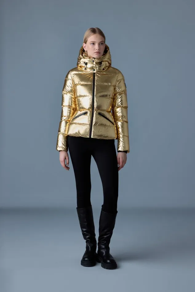 Puffers Women Mackage MADALYNM Metallic Laminate Down Jacket Silver