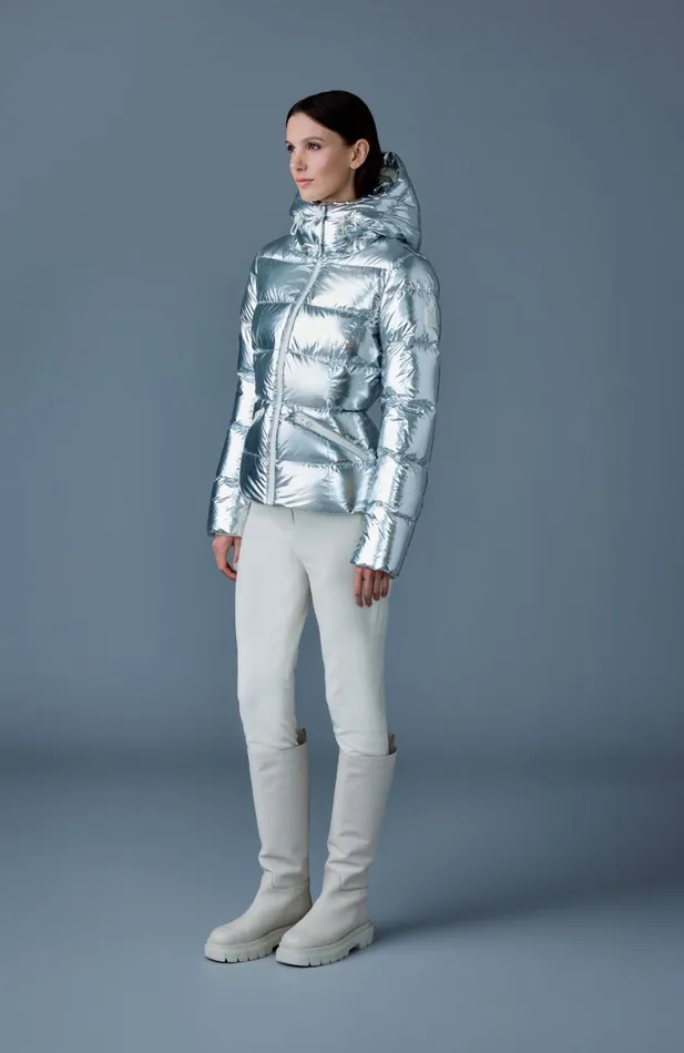 Puffers Women Mackage MADALYNM Metallic Laminate Down Jacket Silver