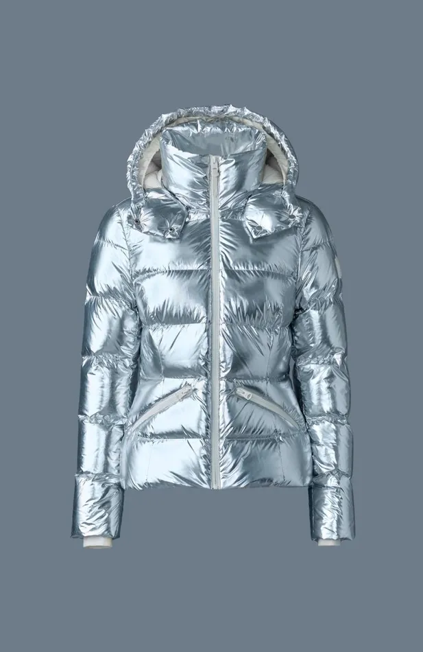 Puffers Women Mackage MADALYNM Metallic Laminate Down Jacket Silver
