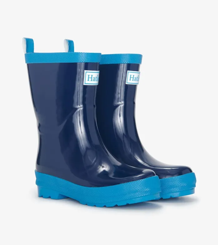 Rainwear Boys Hatley Navy Shiny Rain Boots