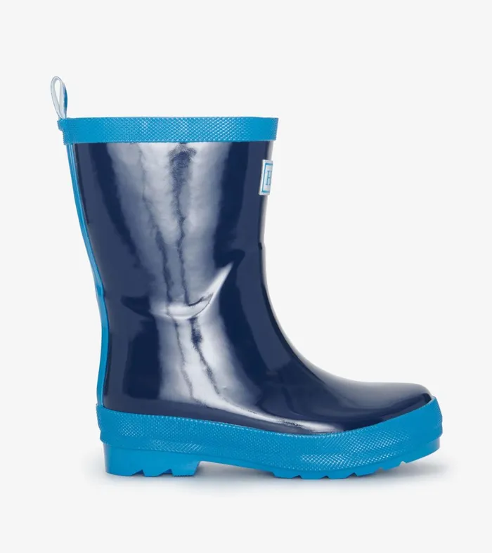 Rainwear Boys Hatley Navy Shiny Rain Boots