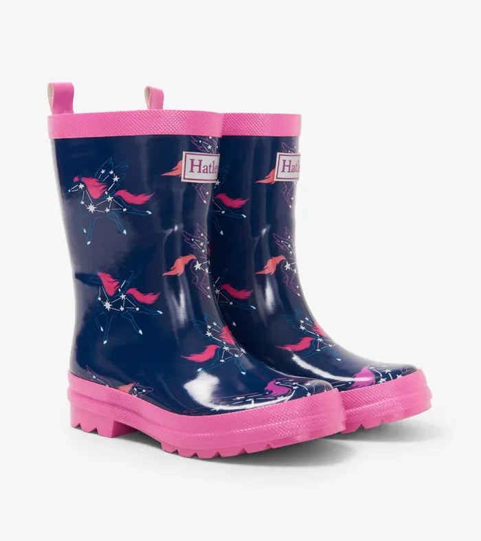 Rainwear Girls Hatley Unicorn Constellations Shiny Rain Boots