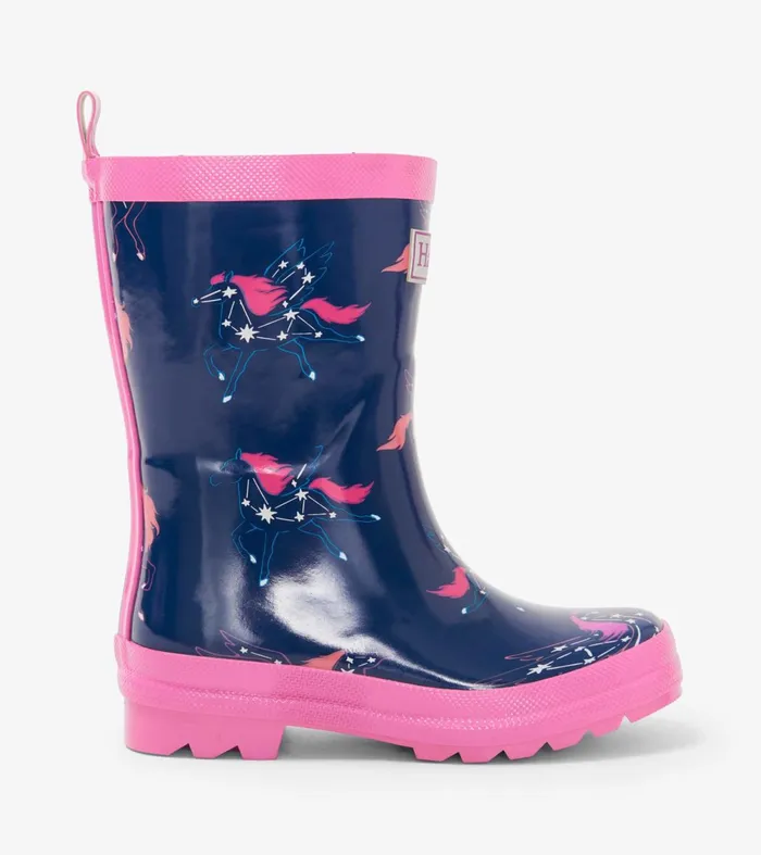 Rainwear Girls Hatley Unicorn Constellations Shiny Rain Boots