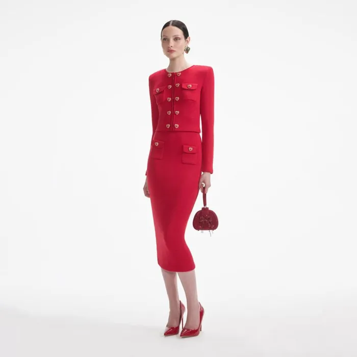 Red Knit Heart Buttoned Cardigan Women Self Portrait Tops