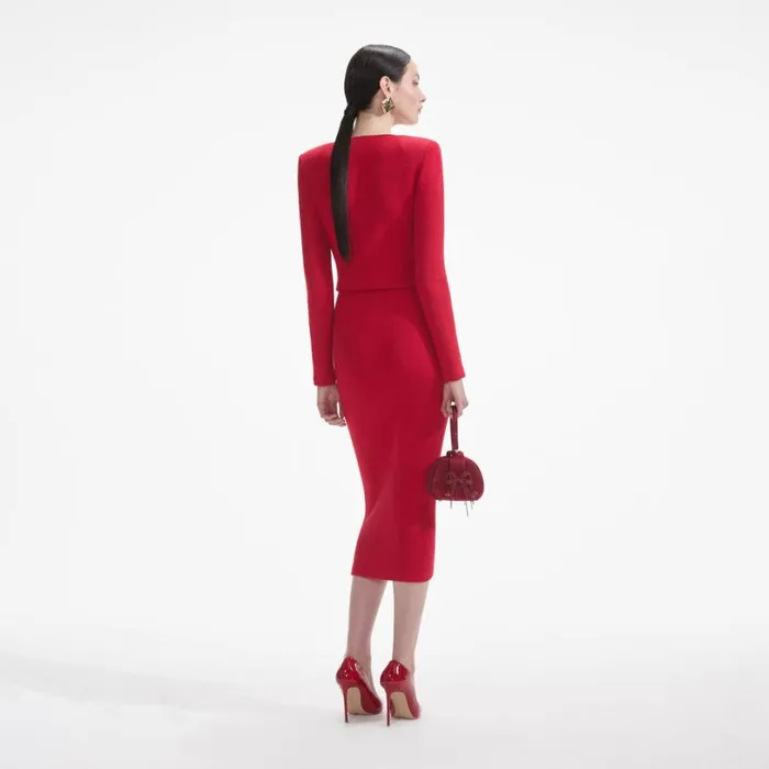 Red Knit Heart Buttoned Cardigan Women Self Portrait Tops