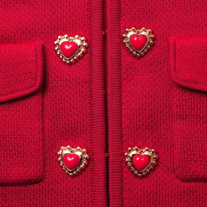 Red Knit Heart Buttoned Cardigan Women Self Portrait Tops