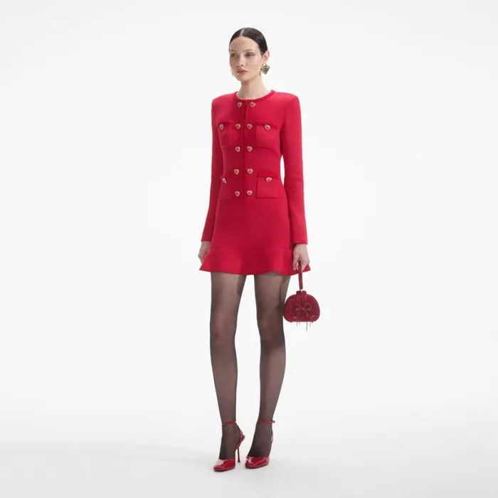 Red Knit Heart Buttoned Mini Dress Women Self Portrait Dresses