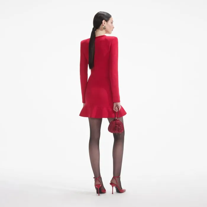 Red Knit Heart Buttoned Mini Dress Women Self Portrait Dresses