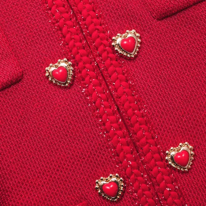 Red Knit Heart Buttoned Mini Dress Women Self Portrait Dresses