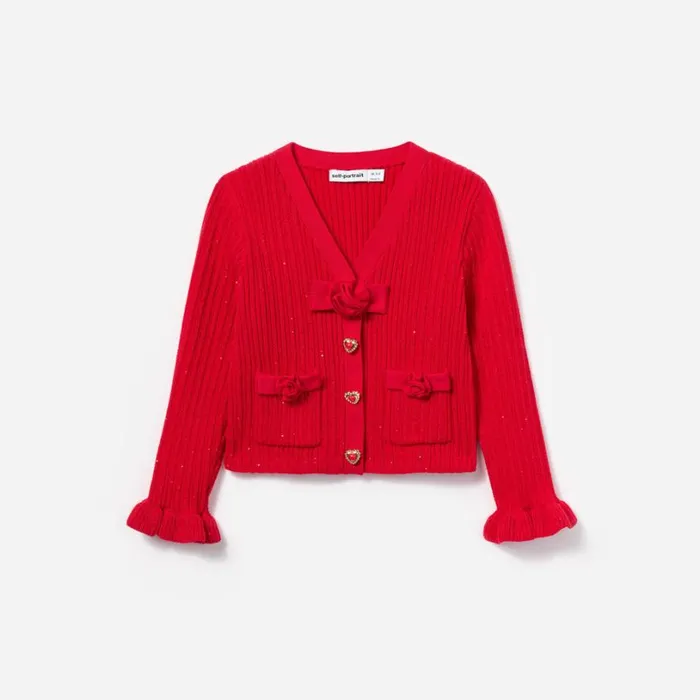 Red Ribbed Knit Cardigan Kids Self Portrait Knitwear