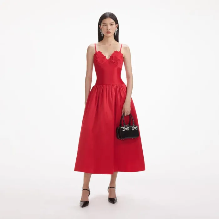 Red Taffeta Midi Dress Women Self Portrait Dresses