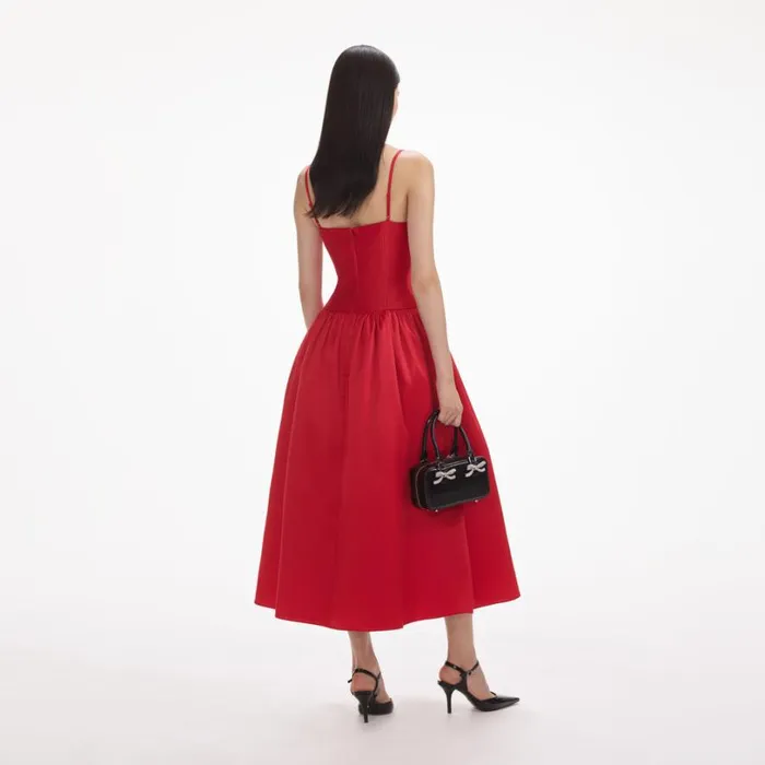 Red Taffeta Midi Dress Women Self Portrait Dresses