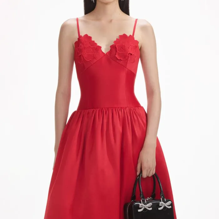 Red Taffeta Midi Dress Women Self Portrait Dresses