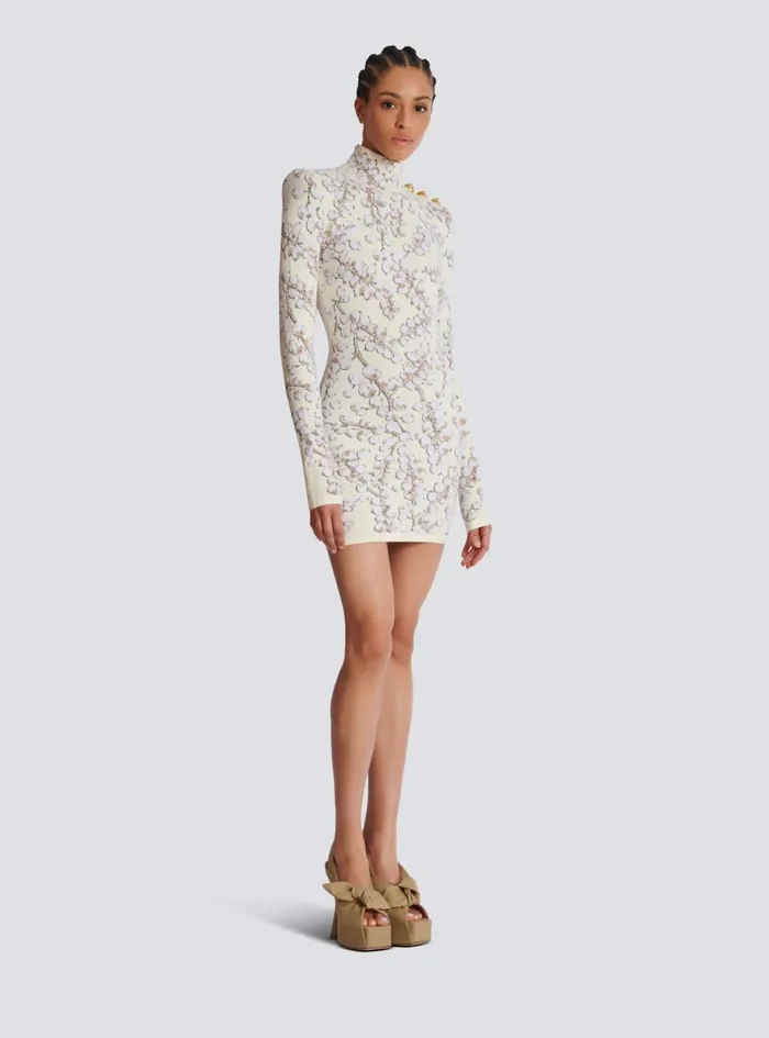 Redcurrant Jacquard Knit Short Dress White Women Balmain Dresses