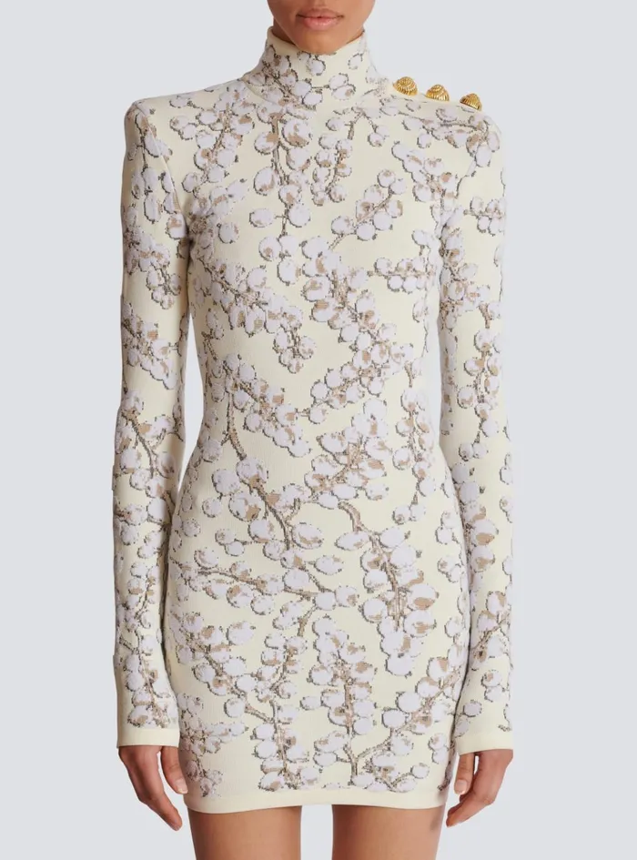 Redcurrant Jacquard Knit Short Dress White Women Balmain Dresses