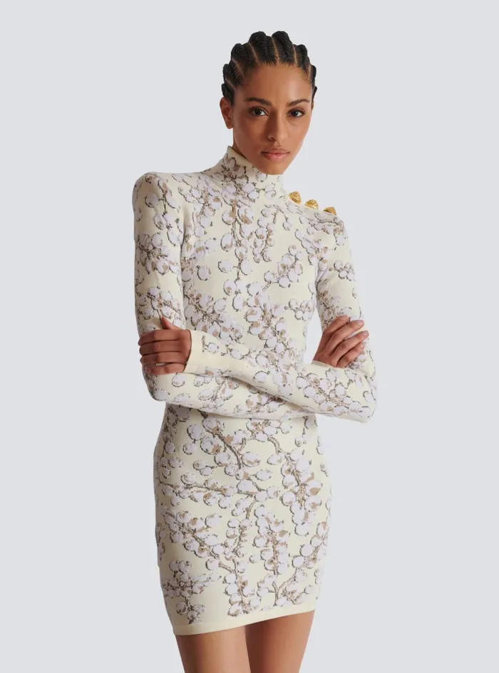 Redcurrant Jacquard Knit Short Dress White Women Balmain Dresses