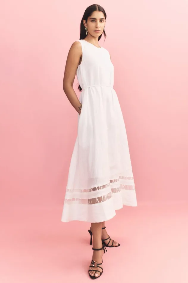 Reframe Logo Trim Midi Dress Ivory Women Aje White Dresses