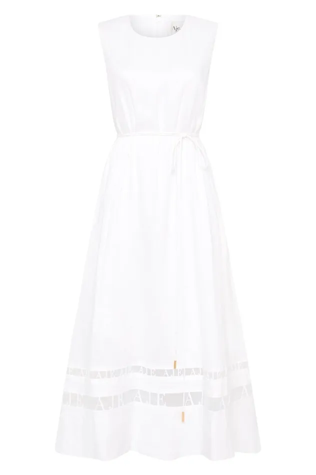 Reframe Logo Trim Midi Dress Ivory Women Aje White Dresses