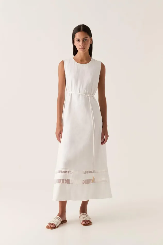 Reframe Logo Trim Midi Dress Ivory Women Aje White Dresses