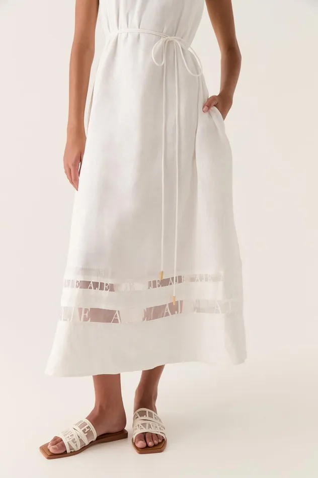 Reframe Logo Trim Midi Dress Ivory Women Aje White Dresses