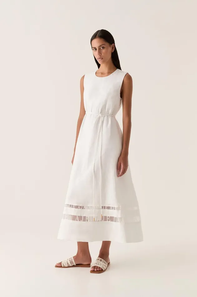 Reframe Logo Trim Midi Dress Ivory Women Aje White Dresses