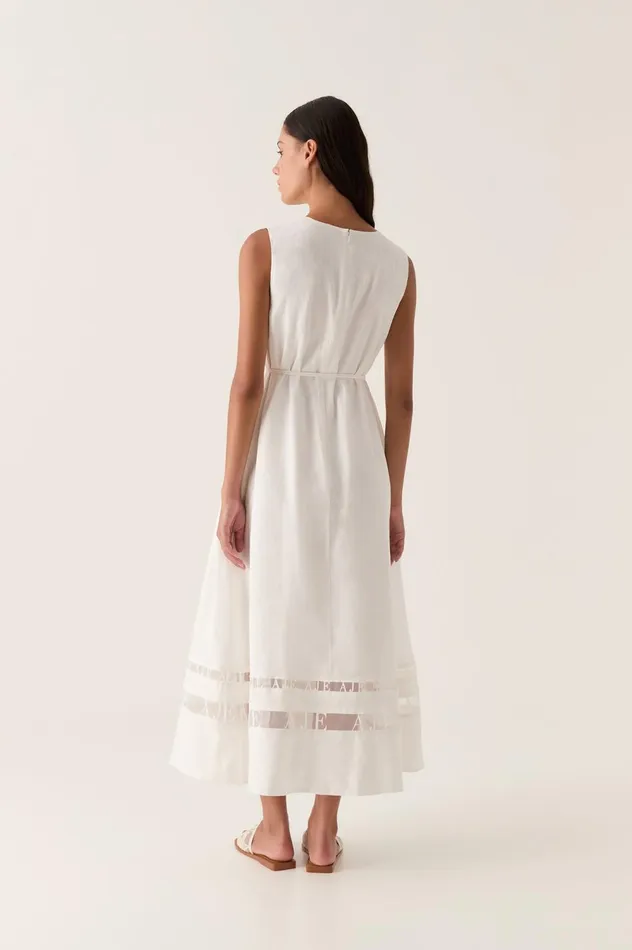 Reframe Logo Trim Midi Dress Ivory Women Aje White Dresses