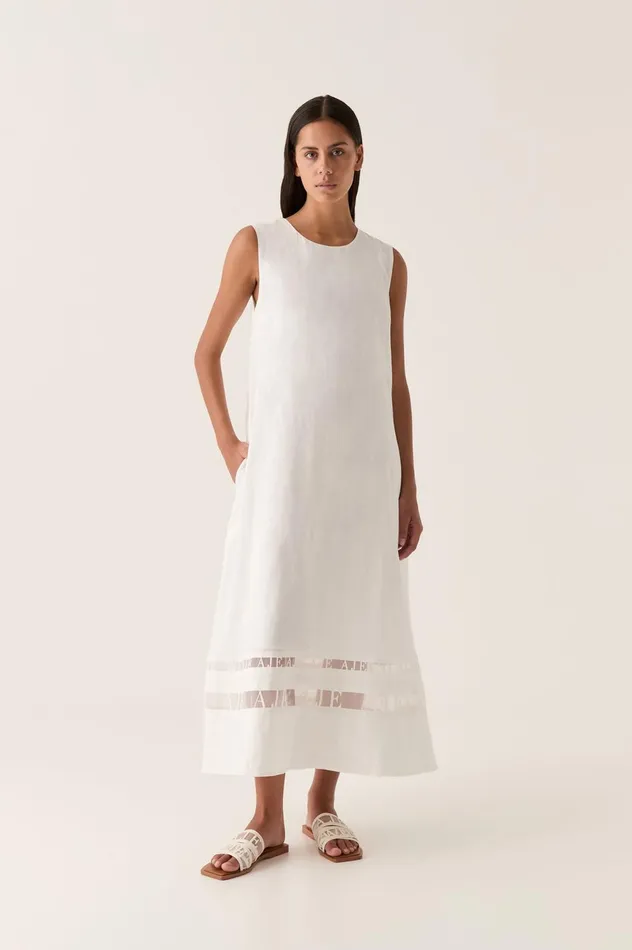 Reframe Logo Trim Midi Dress Ivory Women Aje White Dresses