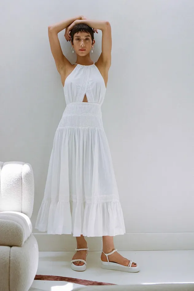 Renata Eyelash Midi Dress Ivory Women Aje Midi Dresses