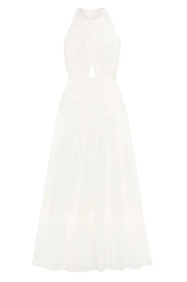 Renata Eyelash Midi Dress Ivory Women Aje Midi Dresses