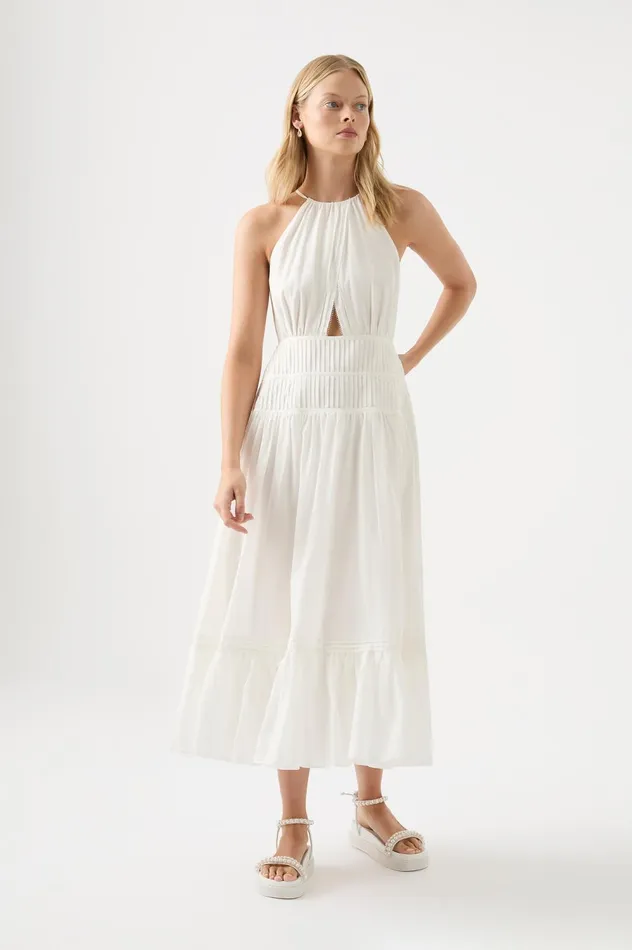 Renata Eyelash Midi Dress Ivory Women Aje Midi Dresses