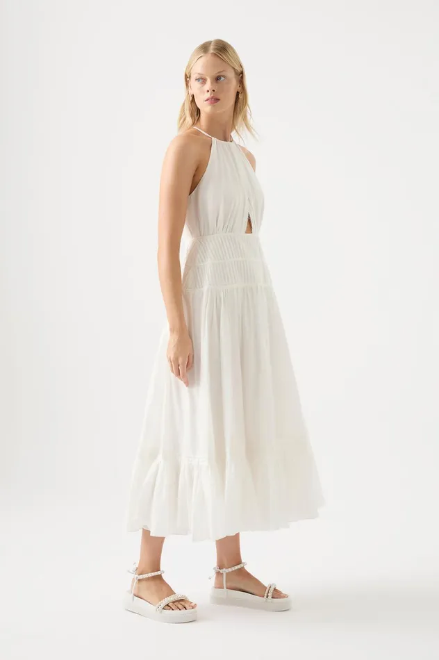 Renata Eyelash Midi Dress Ivory Women Aje Midi Dresses