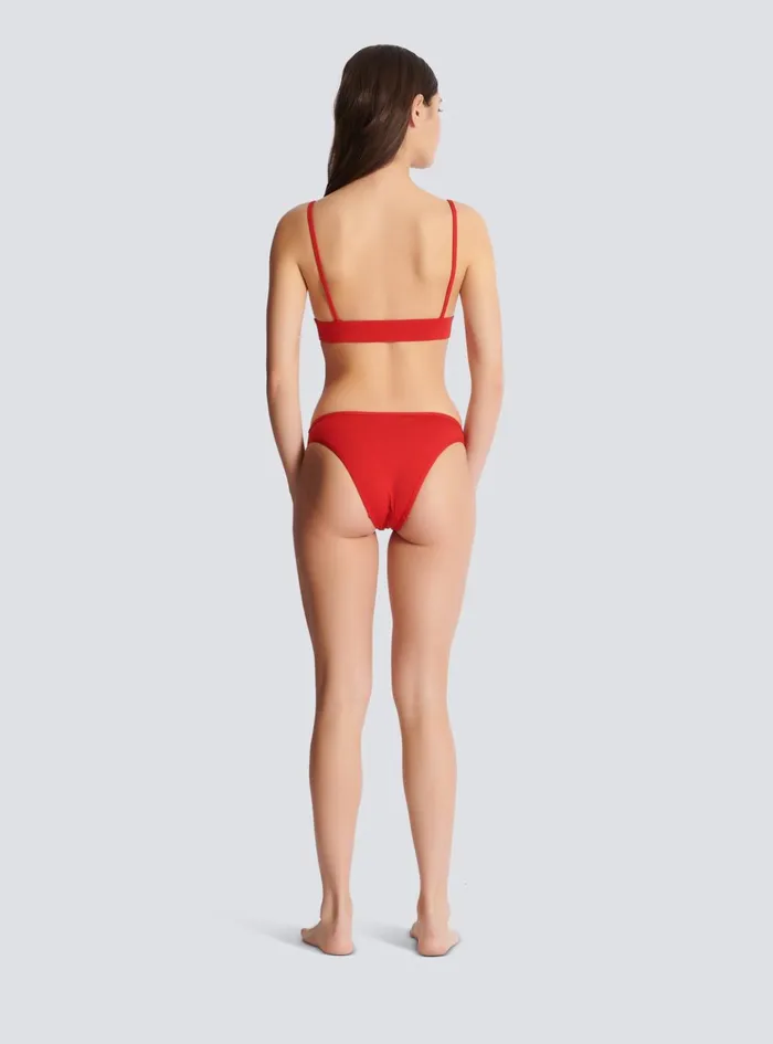 Rhinestoned Triangle Bikini Red Women Balmain Swimwear