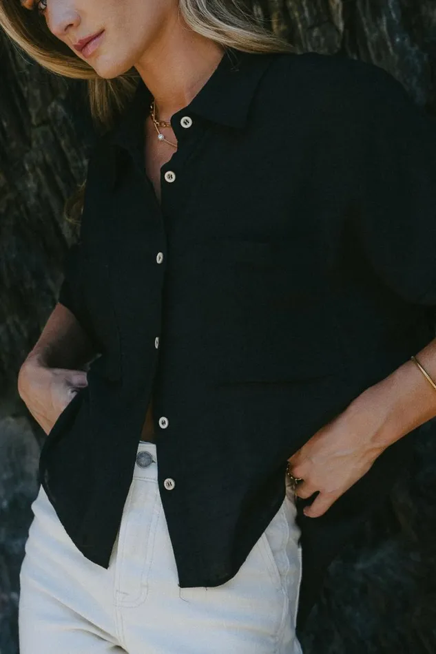 Rhonda Button Up In Black Black Women Bohme Tops