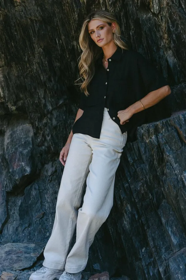 Rhonda Button Up In Black Black Women Bohme Tops