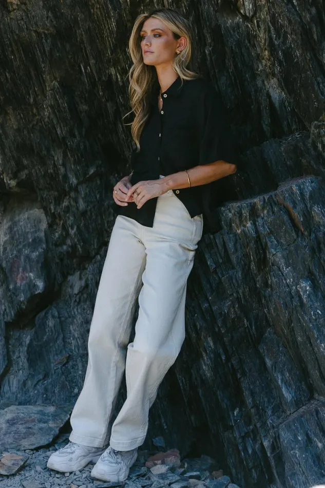 Rhonda Button Up In Black Black Women Bohme Tops