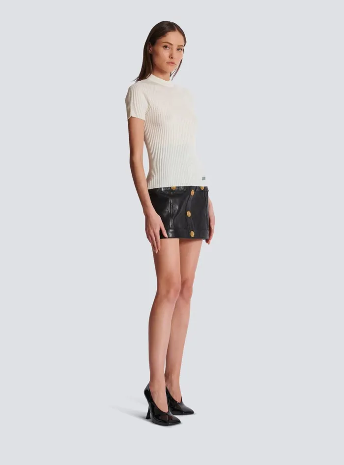Ribbed Knit Top Beige Women Balmain Tops And Shirts